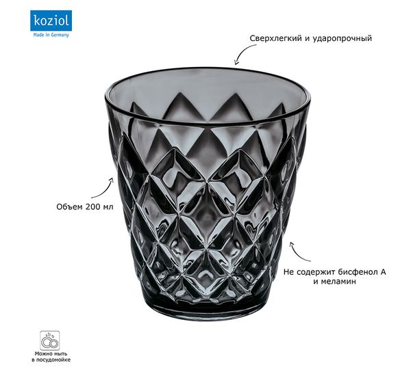 Стакан Crystal, 200 мл, серый, Koziol, изображение 5