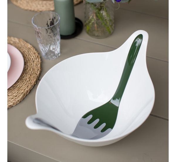 Салатник с приборами Leaf, 4 л, бело-зеленый, Koziol, изображение 3