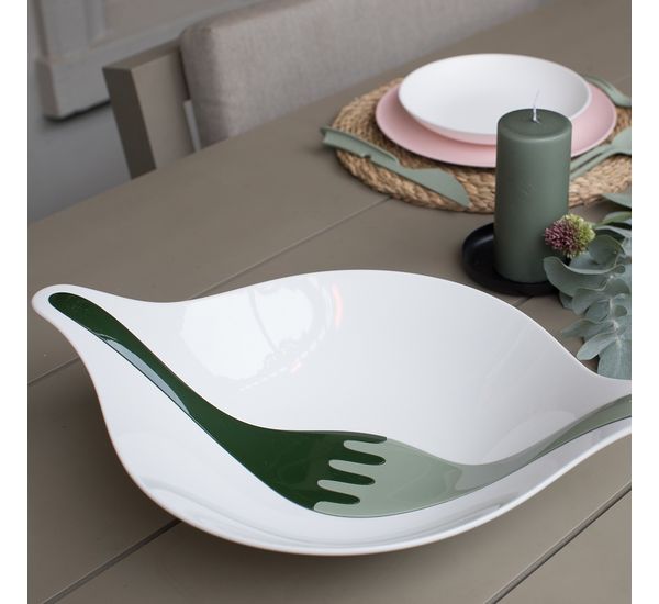 Салатник с приборами Leaf, 3 л, бело-зеленый, Koziol, изображение 4