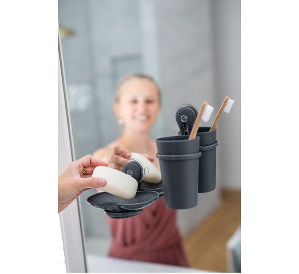 Стакан для зубных щеток на присоске Loop, Organic, темно-серый, Koziol, изображение 5